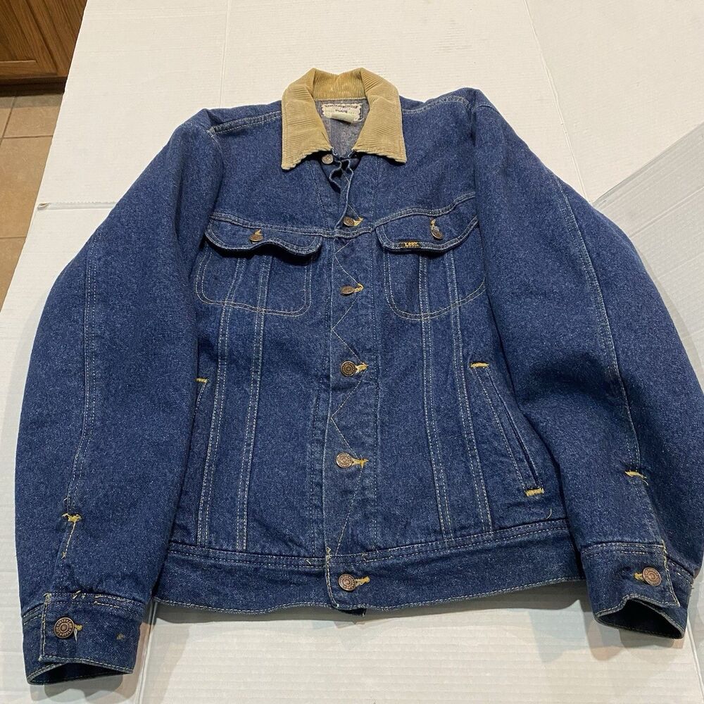 Lee Jacket Coat Mens L Denim Jean VTG 90s Button Blanket Flannel Lined Trucker